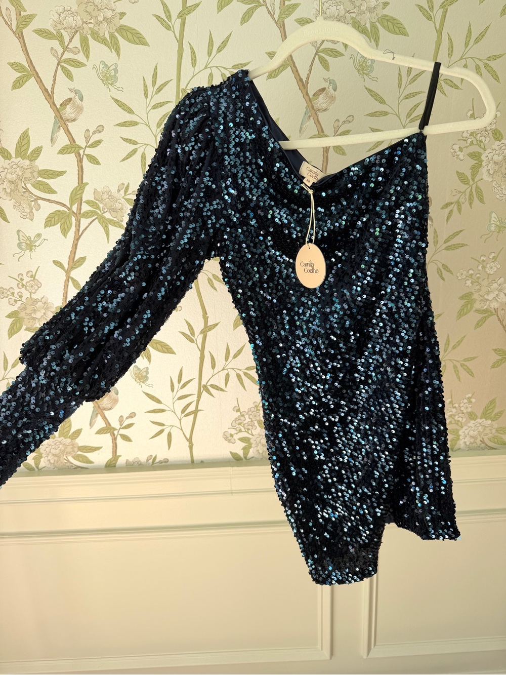 Camila Coelho Black Sequin Party Top